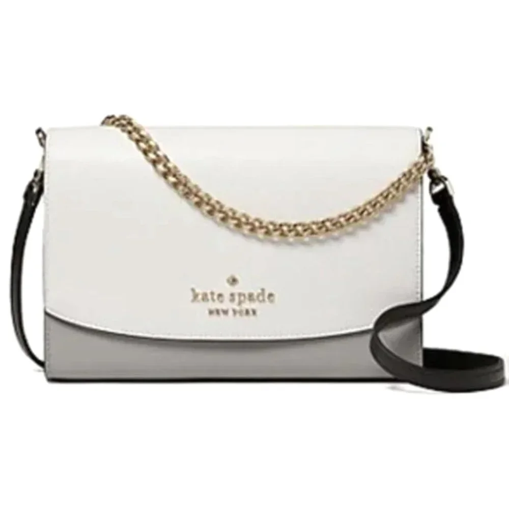 NWT Kate Spade Carson Leather Colorblock Crossbody Satchel Gray White Black MINT - Picture 12 of 15